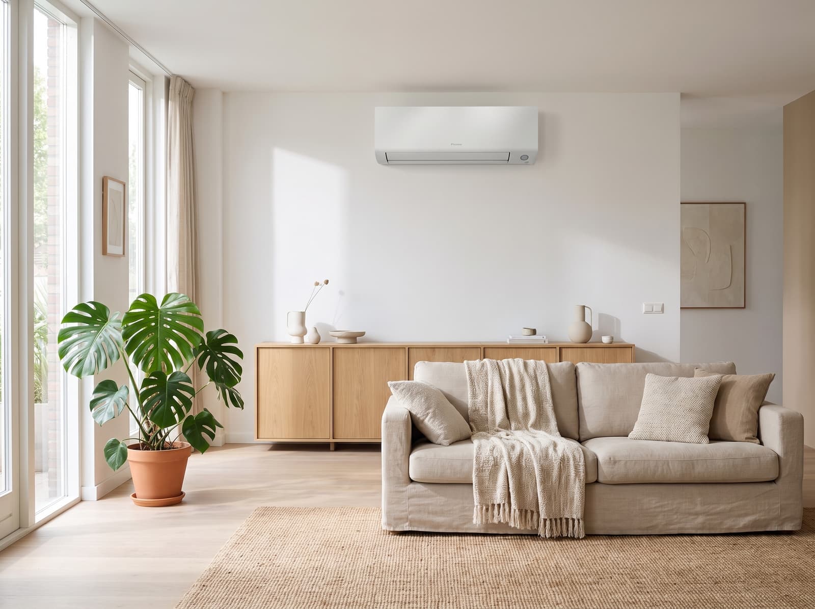 Moderne woonkamer met een wandairco